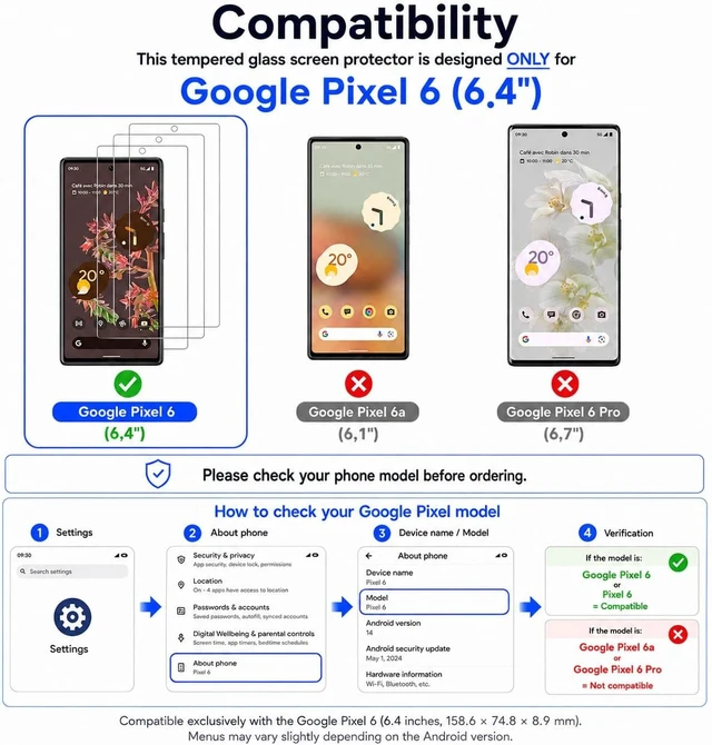 Alt view image 2 of 7 - NEWC for Google Pixel 6 Screen Protector Tempered Glass Bubble Free