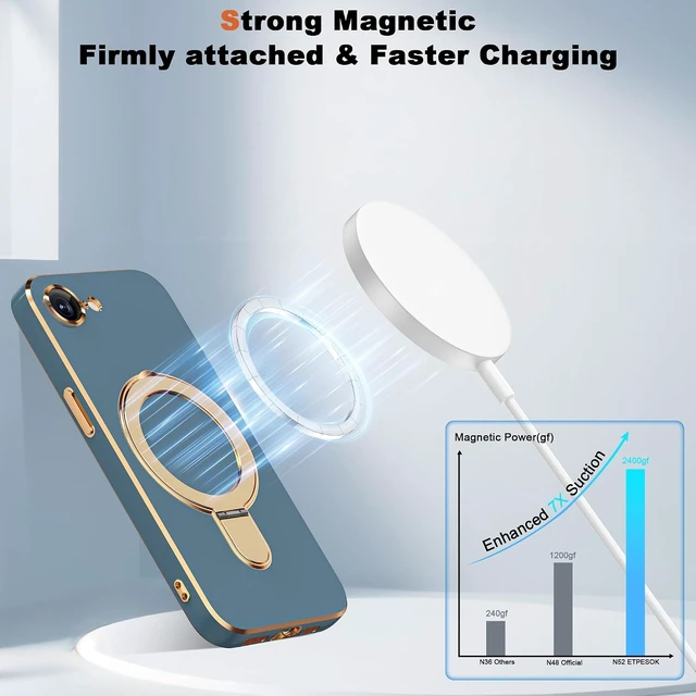 Alt view image 5 of 7 - Plating Phone Case for iPhone 17E/16E with Stand 6.1 Grey Blue