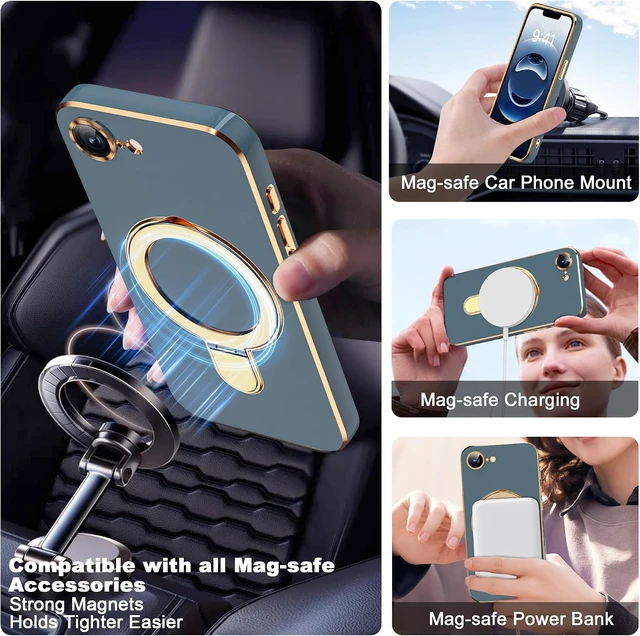 Alt view image 4 of 7 - Plating Phone Case for iPhone 17E/16E with Stand 6.1 Grey Blue