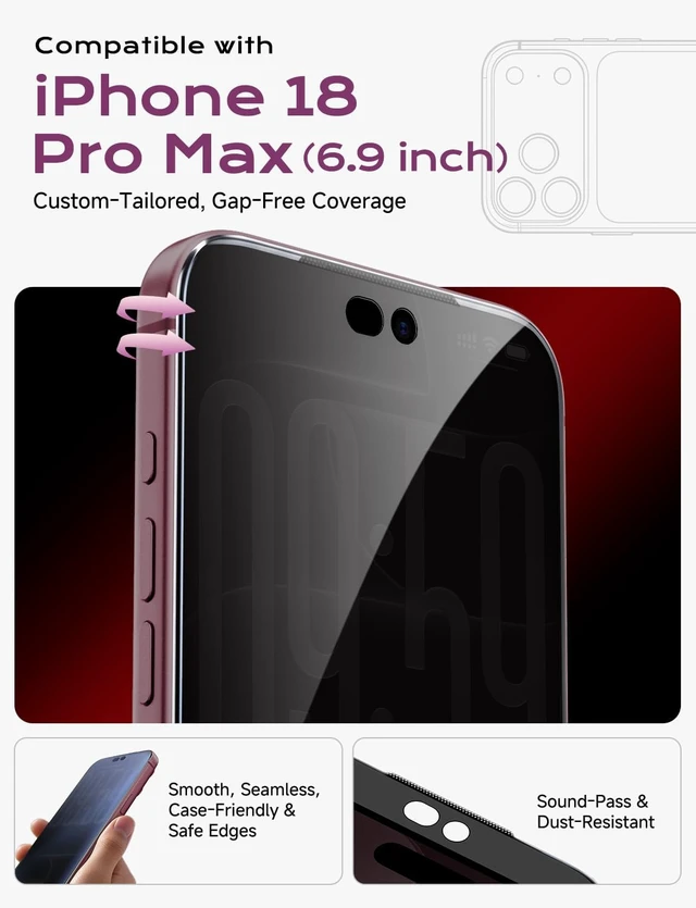 Alt view image 2 of 7 - Privacy for iPhone 18 Pro Max Screen Protector 6.9 inch