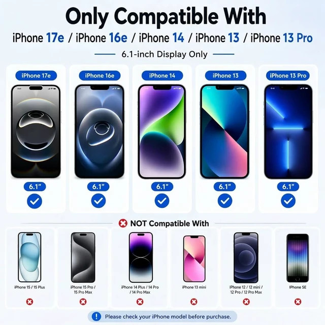 Alt view image 2 of 7 - 3-Pack Screen Protector for iPhone 17e/16e/14/13 9H+ Glass