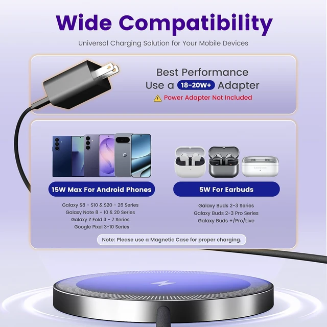 Alt view image 3 of 7 - Wireless Charger for & Android 15W Magnetic Fast Charging Pad