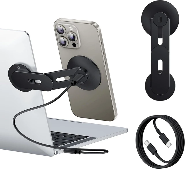 Main image of Laptop Phone Holder Magnetic Phone Stand 15W Fast Wireless Charger for MagSafe for iPhone 17/16/15/14/13/12 & All Phones for Tesla (Black)