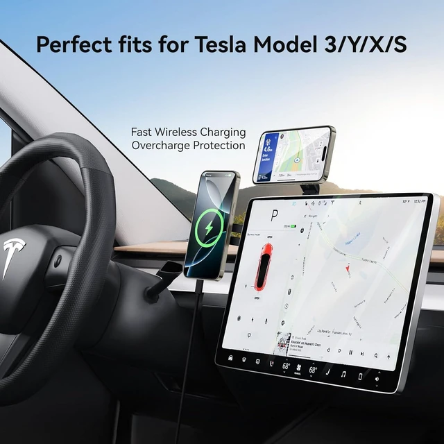 Alt view image 3 of 7 - Laptop Phone Holder Magnetic Phone Stand 15W Fast Wireless Charger for MagSafe for iPhone 17/16/15/14/13/12 & All Phones for Tesla (Black)