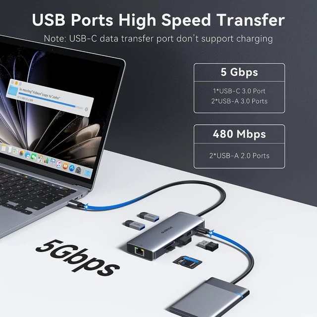 Alt view image 5 of 7 - USB C Hub Ethernet USB-C Adapters for MacBook Pro/Air with HDMI 4K@60Hz