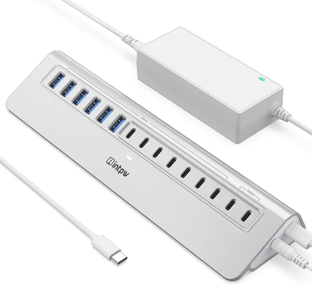 Main image of Powered USB Hub 10Gbps 15-Port USB 3.2/USB C Hub (6 x USB-A 3.2 + 7 x USB-C 3.2 10Gbps +2 x PD 45W Fast Charging Ports) 3Ft Cable Aluminum USB Hub for PC/Laptop/iPhone 17/16/MacBook Neo