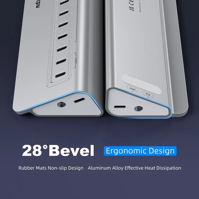 Alt view image 5 of 7 - Powered USB Hub 10Gbps 15-Port USB 3.2/USB C Hub (6 x USB-A 3.2 + 7 x USB-C 3.2 10Gbps +2 x PD 45W Fast Charging Ports) 3Ft Cable Aluminum USB Hub for PC/Laptop/iPhone 17/16/MacBook Neo