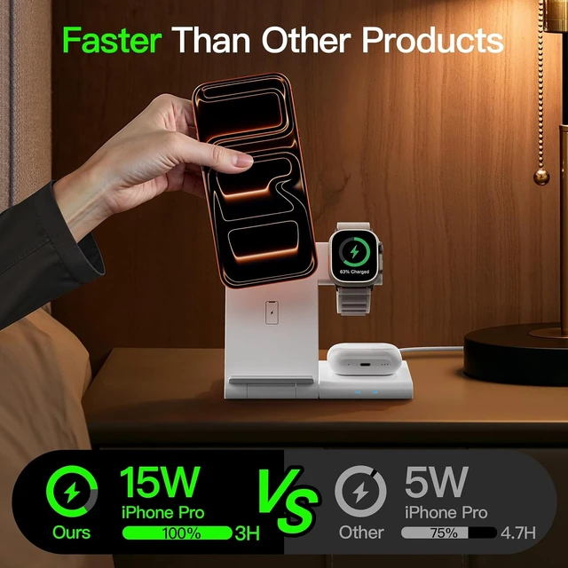 Alt view image 2 of 7 - New Travel Portable Wireless Charger: for Charging Station 3 in 1 Charger Stand Multiple Devices for - iPhone 17 16 15 14 Pro Max 13 12 11 - Watch 2-11 SE Ultra Series - Airpods 4 3 2 Pro