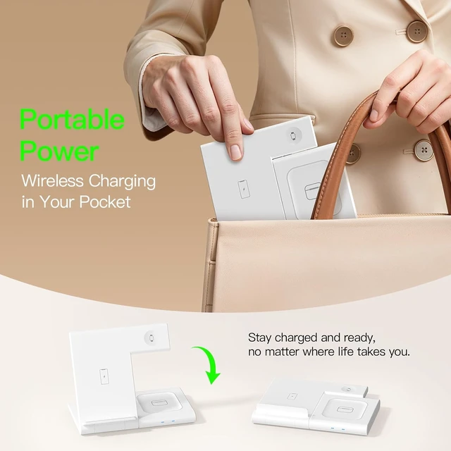 Alt view image 3 of 7 - New Travel Portable Wireless Charger: for Charging Station 3 in 1 Charger Stand Multiple Devices for - iPhone 17 16 15 14 Pro Max 13 12 11 - Watch 2-11 SE Ultra Series - Airpods 4 3 2 Pro