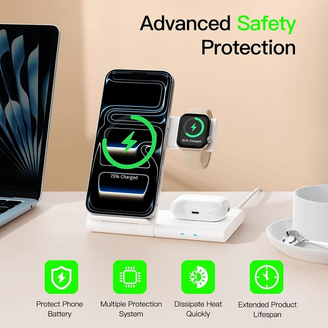 Alt view image 6 of 7 - New Travel Portable Wireless Charger: for Charging Station 3 in 1 Charger Stand Multiple Devices for - iPhone 17 16 15 14 Pro Max 13 12 11 - Watch 2-11 SE Ultra Series - Airpods 4 3 2 Pro