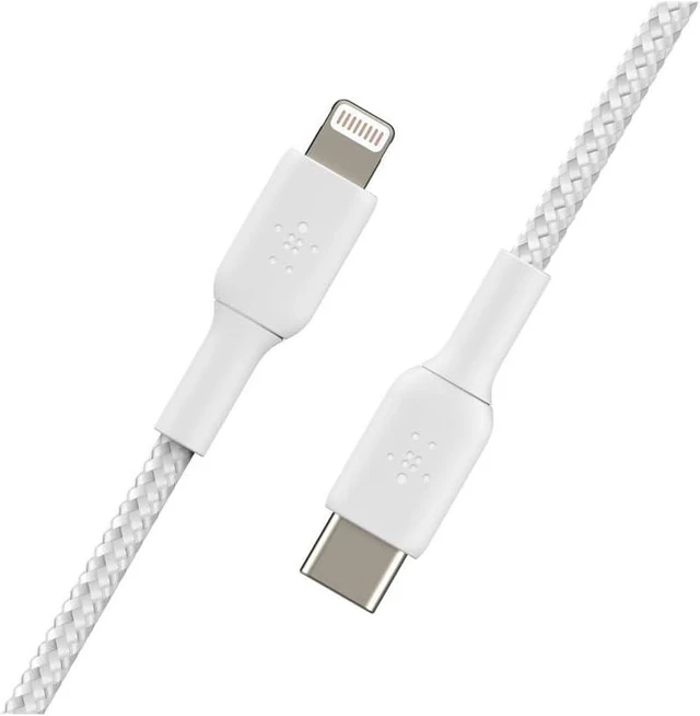 Alt view image 2 of 4 - BoostCharge Nylon Braided USB C to Lightning Cable 6.6ft/2M - MFi Certified 18W Power Delivery iPhone Charger Cord - Charger USB C Cable - Fast Charging for iPhone 14 iPhone 13 - White