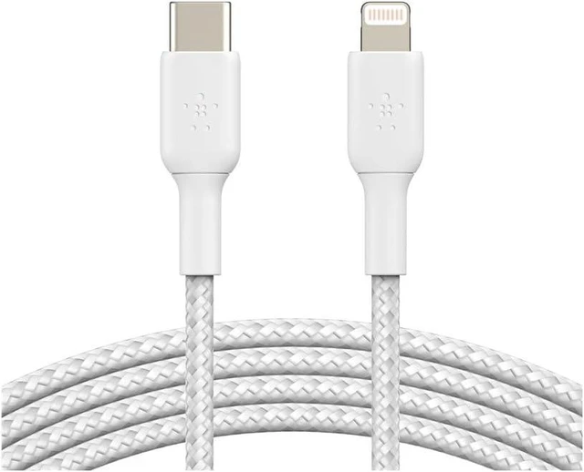 Alt view image 3 of 4 - BoostCharge Nylon Braided USB C to Lightning Cable 6.6ft/2M - MFi Certified 18W Power Delivery iPhone Charger Cord - Charger USB C Cable - Fast Charging for iPhone 14 iPhone 13 - White