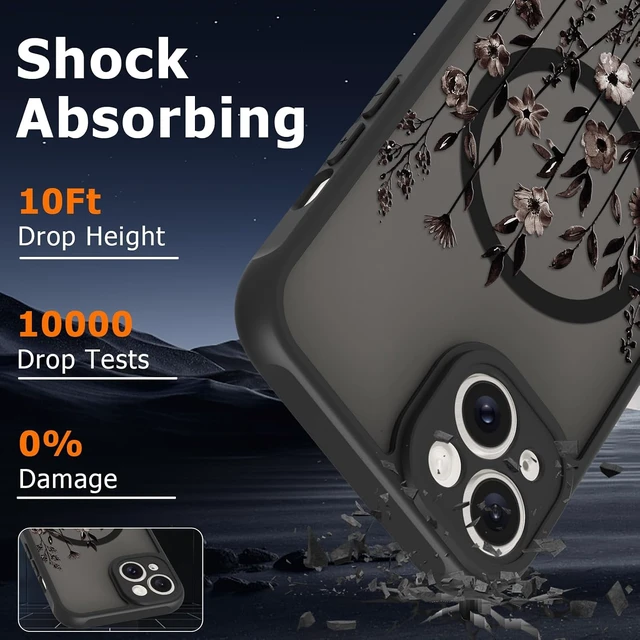 Alt view image 4 of 6 - Magnetic for iPhone 14 Case for Women Black Floral
