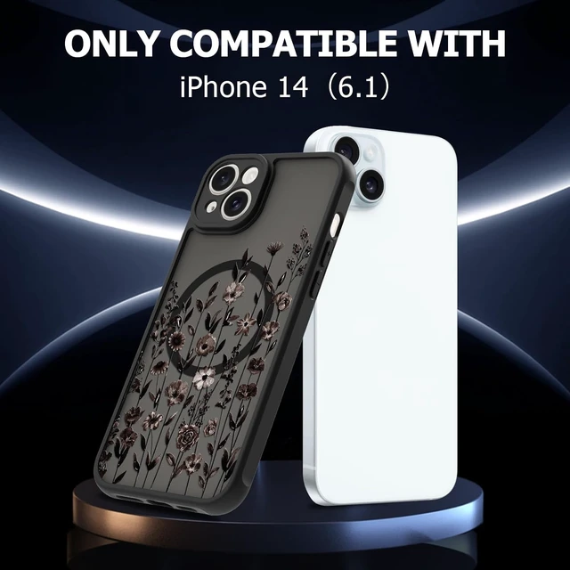 Alt view image 2 of 6 - Magnetic for iPhone 14 Case for Women Black Floral