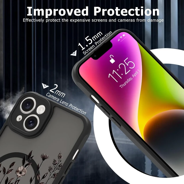 Alt view image 5 of 6 - Magnetic for iPhone 14 Case for Women Black Floral