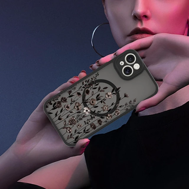 Alt view image 6 of 6 - Magnetic for iPhone 14 Case for Women Black Floral