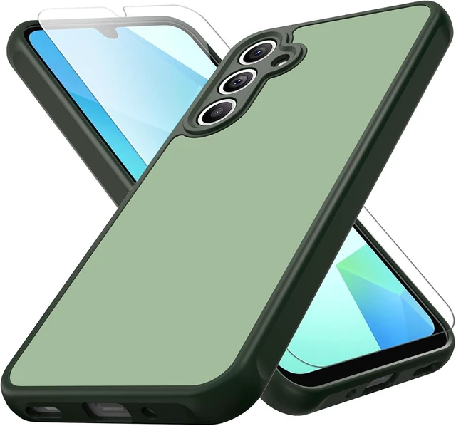 Main image of for Galaxy A16 5G Case Matte Dual-Tone Non-Slip Anti-Fingerprint Slim Design with Screen Protector Hybrid Soft TPU Bumper Hard PC Back Protective Phone case for Galaxy A16 5G Green