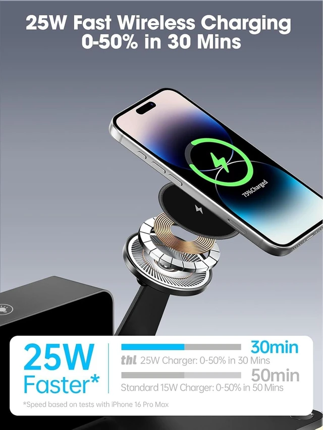 Alt view image 3 of 7 - 7-in-1 Magnetic Wireless Charging Station with Digital Clock & LED Lamp