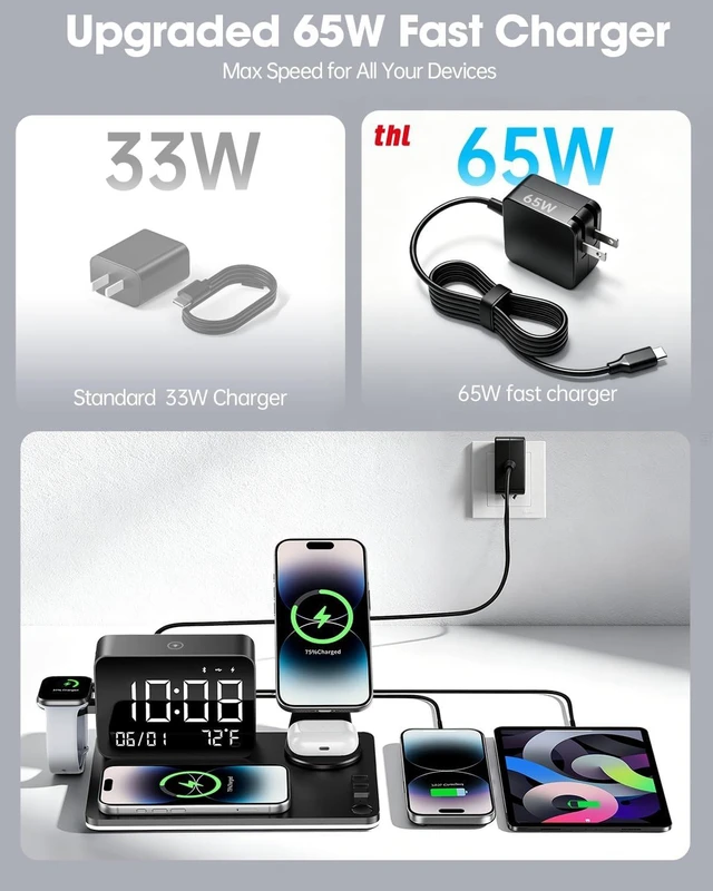 Alt view image 4 of 7 - 7-in-1 Magnetic Wireless Charging Station with Digital Clock & LED Lamp
