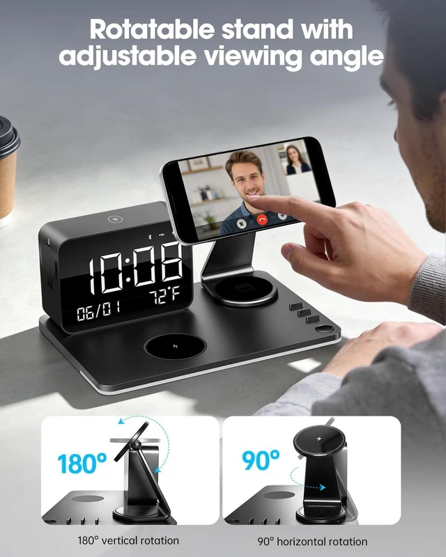 Alt view image 5 of 7 - 7-in-1 Magnetic Wireless Charging Station with Digital Clock & LED Lamp