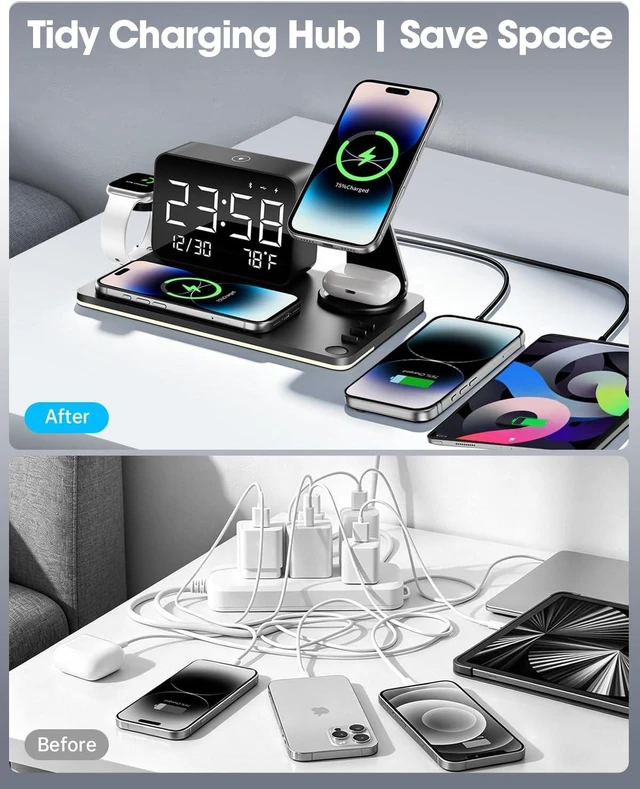Alt view image 7 of 7 - 7-in-1 Magnetic Wireless Charging Station with Digital Clock & LED Lamp