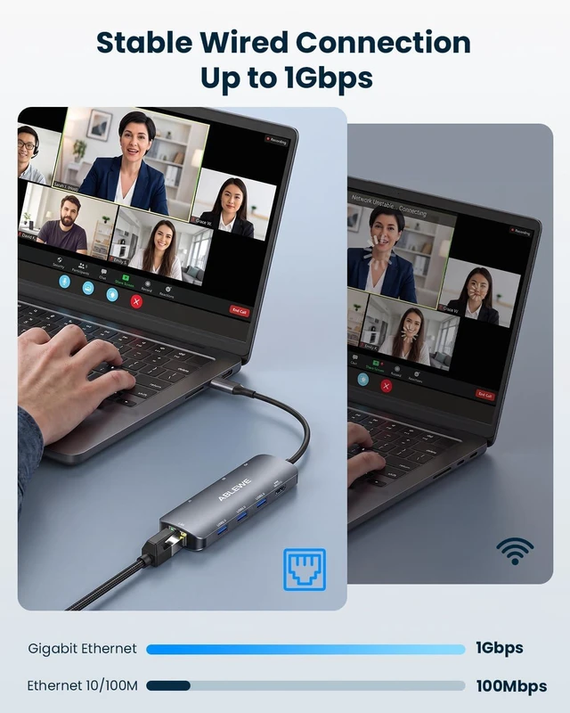 Alt view image 3 of 7 - USB C Hub Ethernet 8-in-1 Multiport USB C to HDMI Hub 4K@60Hz 1000Mbps 100W PD 3 USB 3.0 Ports Docking Station Compatible with MacBook Pro/Air Tablet Phone Type C Devices