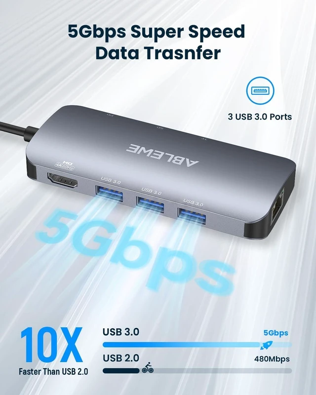 Alt view image 4 of 7 - USB C Hub Ethernet 8-in-1 Multiport USB C to HDMI Hub 4K@60Hz 1000Mbps 100W PD 3 USB 3.0 Ports Docking Station Compatible with MacBook Pro/Air Tablet Phone Type C Devices