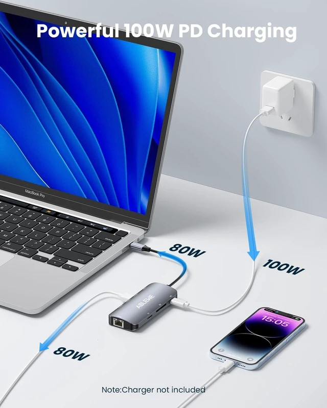 Alt view image 6 of 7 - USB C Hub Ethernet 8-in-1 Multiport USB C to HDMI Hub 4K@60Hz 1000Mbps 100W PD 3 USB 3.0 Ports Docking Station Compatible with MacBook Pro/Air Tablet Phone Type C Devices