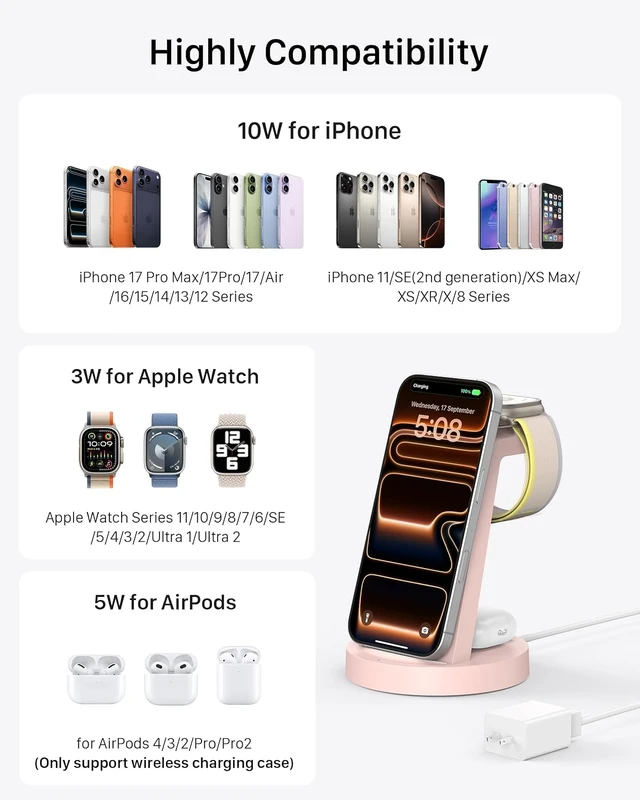 Alt view image 4 of 7 - 3 in 1 Charging Station - Wireless Charger for Multiple Devices