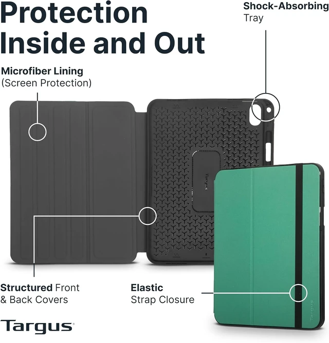 Alt view image 3 of 7 - Click-in Rotating Case for iPad A16 11-Inch & iPad 10th Gen 10.9-Inch Military Grade Protective Folio Case with 360 Rotation Stand Pencil Holder & Elastic Closure Green - THZ96505US