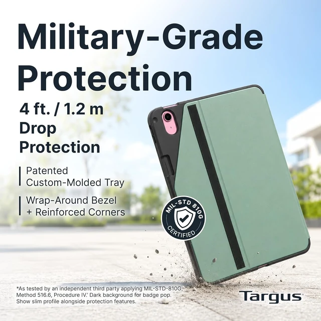 Alt view image 4 of 7 - Click-in Rotating Case for iPad A16 11-Inch & iPad 10th Gen 10.9-Inch Military Grade Protective Folio Case with 360 Rotation Stand Pencil Holder & Elastic Closure Green - THZ96505US
