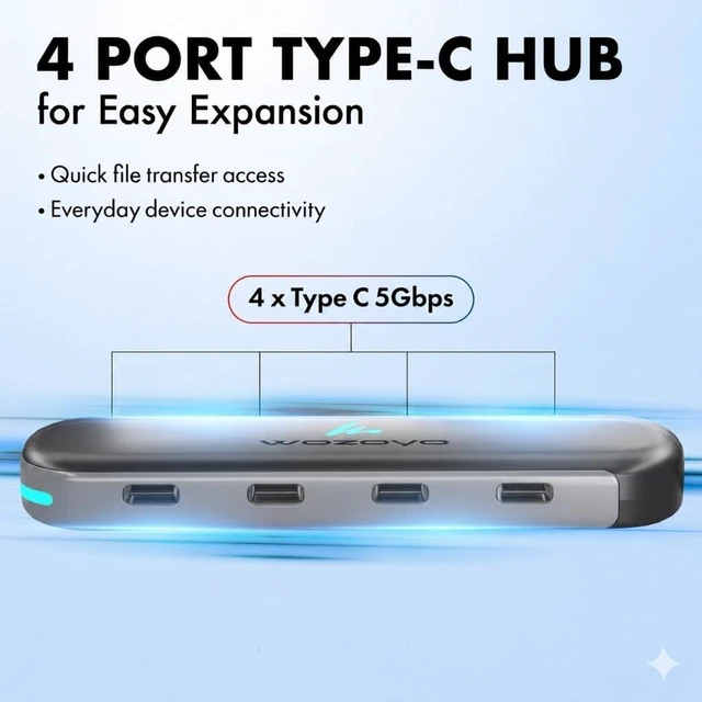 Alt view image 4 of 7 - Type C to 4 in 1 Type C Hub 4XType C 5 Gbps Data Transfer Upto 5Gbps Plug & Play Multiport Type C Hub with 30cm Cable Compatible with MacBook Tablet Smartphones and Type C Devices
