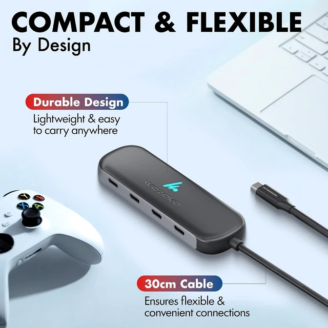 Alt view image 5 of 7 - Type C to 4 in 1 Type C Hub 4XType C 5 Gbps Data Transfer Upto 5Gbps Plug & Play Multiport Type C Hub with 30cm Cable Compatible with MacBook Tablet Smartphones and Type C Devices