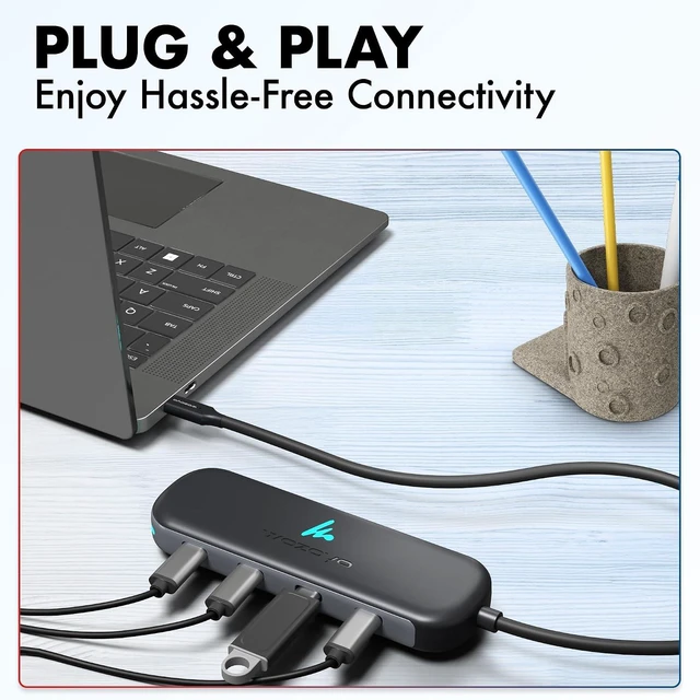 Alt view image 6 of 7 - Type C to 4 in 1 Type C Hub 4XType C 5 Gbps Data Transfer Upto 5Gbps Plug & Play Multiport Type C Hub with 30cm Cable Compatible with MacBook Tablet Smartphones and Type C Devices