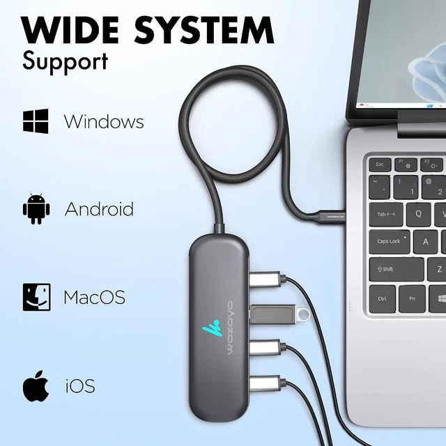 Alt view image 7 of 7 - Type C to 4 in 1 Type C Hub 4XType C 5 Gbps Data Transfer Upto 5Gbps Plug & Play Multiport Type C Hub with 30cm Cable Compatible with MacBook Tablet Smartphones and Type C Devices