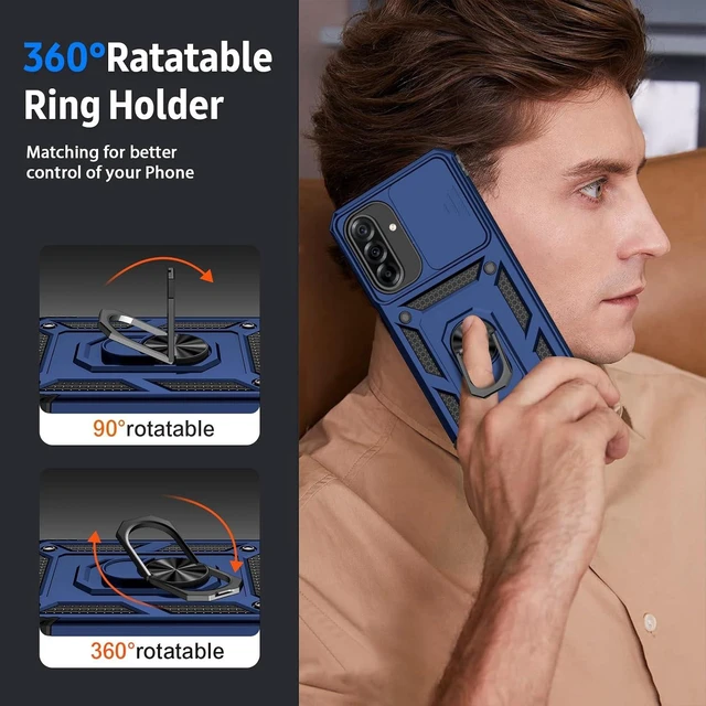 Alt view image 6 of 6 - for Galaxy A37 5G Case with Camera Lens Cover 10 FT Military Grade Drop Protection Magnetic Ring Holder Kickstand Protective Phone Case Navy Blue