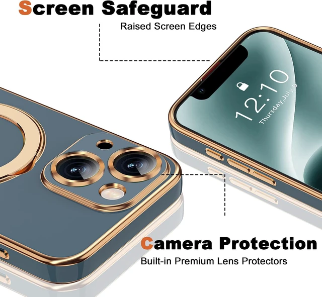 Alt view image 7 of 7 - Plating Phone Case for iPhone 14 with Stand 6.1 Grey Blue