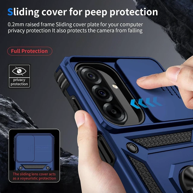 Alt view image 4 of 6 - for Galaxy A37 5G Case with Camera Lens Cover 10 FT Military Grade Drop Protection Magnetic Ring Holder Kickstand Protective Phone Case Navy Blue