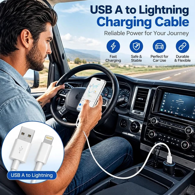 Alt view image 6 of 7 - USB A to Lightning Cable 2Pack 3FT Fast Charging CarPlay Charging Cord