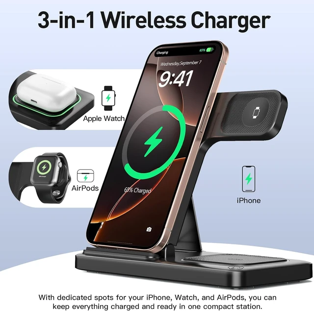 Alt view image 3 of 7 - 2026 Traveling Portable Wireless Fast Charger for & Android Charging Station 3 in 1 Charging for iPhone17 16 15 14 13 12 11 Watch & Air pods 4 3 2 Pro Galaxy-Gifts for Family