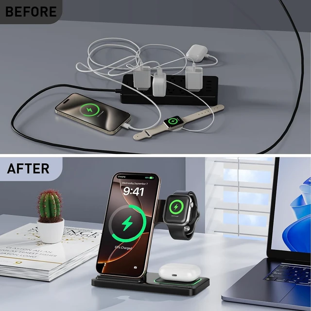 Alt view image 6 of 7 - 2026 Traveling Portable Wireless Fast Charger for & Android Charging Station 3 in 1 Charging for iPhone17 16 15 14 13 12 11 Watch & Air pods 4 3 2 Pro Galaxy-Gifts for Family