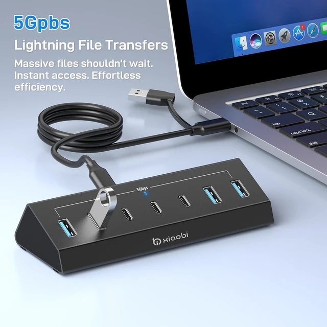 Alt view image 3 of 7 - USB C Hub 7 Ports USB 3.0 Hub with 4*USB-A&3*USB-C (4ft)