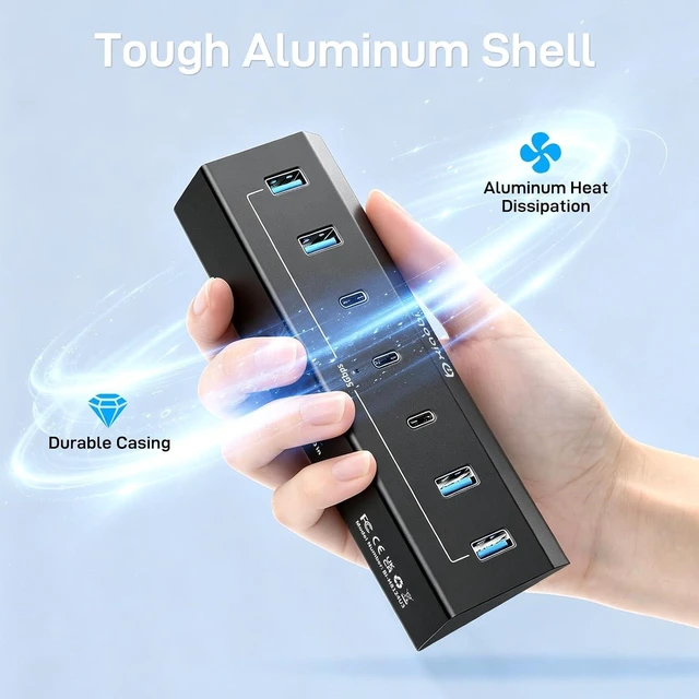 Alt view image 7 of 7 - USB C Hub 7 Ports USB 3.0 Hub with 4*USB-A&3*USB-C (4ft)