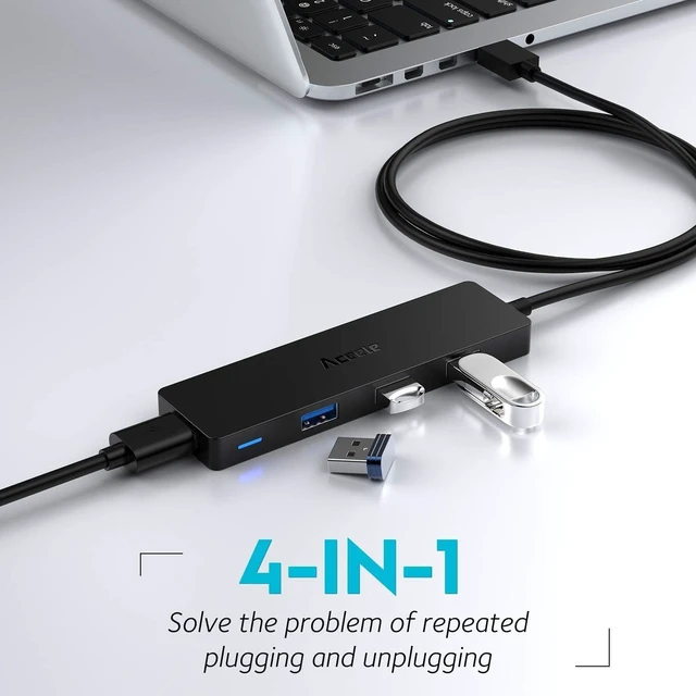 Alt view image 2 of 7 - USB Hub 3.0 Splitter with 4ft Extension Long Cable Cord 4-Port Ultra-Slim Multiport Expander for Desktop Computer PC Laptop Chromebook Mac mini iMac Flash Drive Data and More