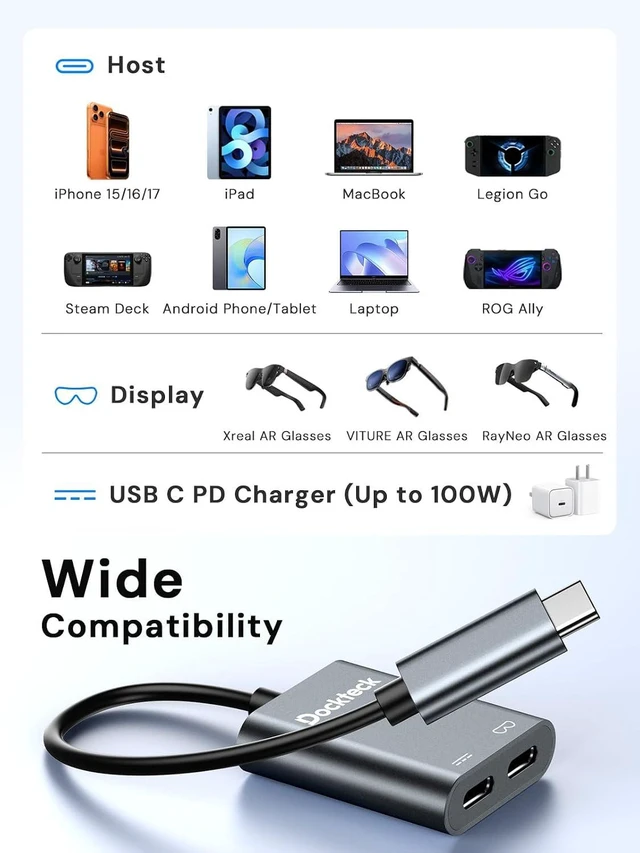 Alt view image 3 of 7 - 100W USB-C to AR Glasses Charging Hub for Xreal VITURE RayNeo