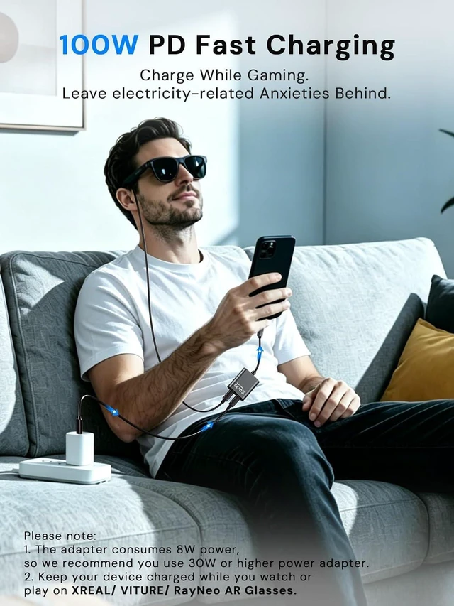 Alt view image 5 of 7 - 100W USB-C to AR Glasses Charging Hub for Xreal VITURE RayNeo