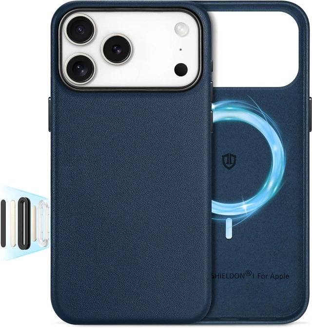 Main image of Genuine Leather Case for iPhone 18 Pro Max/17 Pro Max Navy Blue