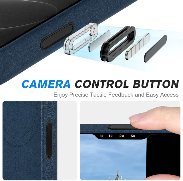 Alt view image 4 of 7 - Genuine Leather Case for iPhone 18 Pro Max/17 Pro Max Navy Blue