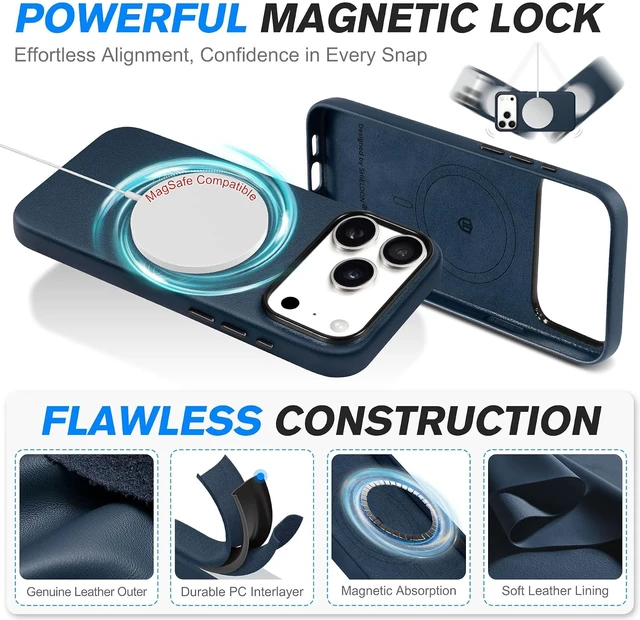 Alt view image 5 of 7 - Genuine Leather Case for iPhone 18 Pro Max/17 Pro Max Navy Blue