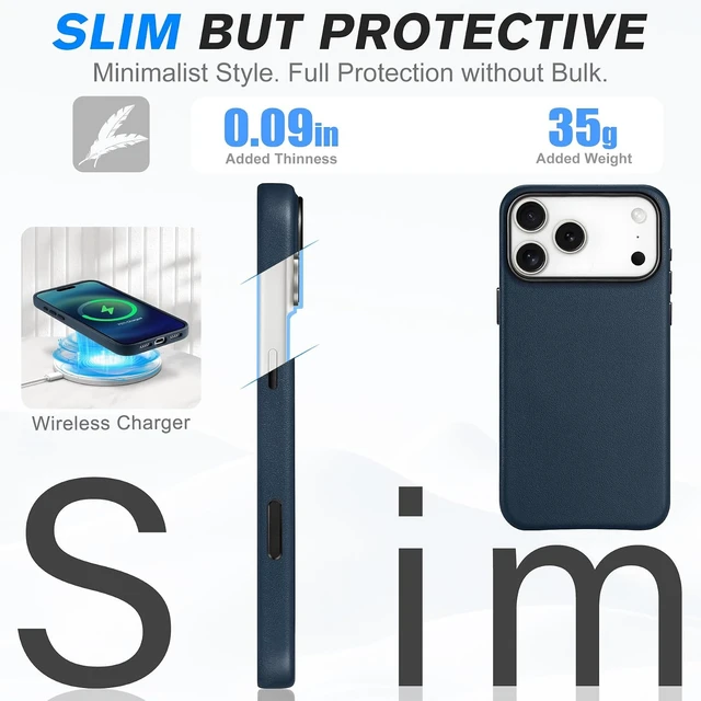 Alt view image 6 of 7 - Genuine Leather Case for iPhone 18 Pro Max/17 Pro Max Navy Blue